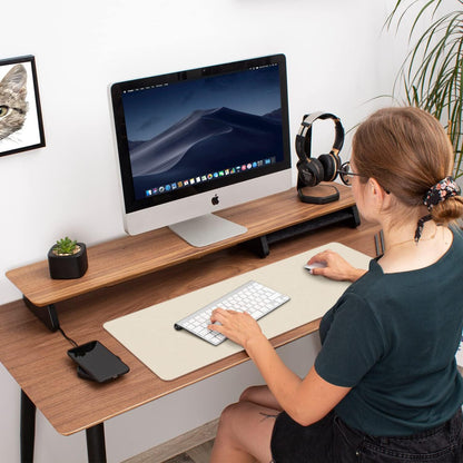 Double-Sided PU Leather Desk Pad - Non-Slip Large Mouse Pad & Desk Mat for Office, Home - Waterproof, Easy to Clean, Durable Dual-Sided Surface (23.6"X13.7", Beige)